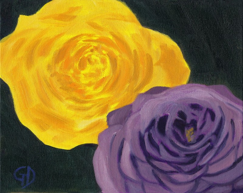 Purple and yellow roses.jpg - Purple and Yellow Roses Oil on canvas, (8 x 10") 20.3 x 25.4 cm Scanned 16 June 2014